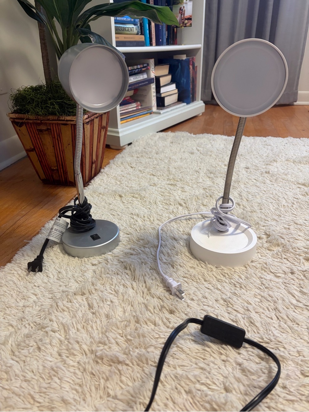 Pair of Adjustable Desk Lamps - Silver and White